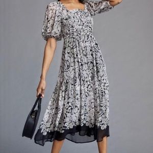 Anthropologie Squareneck Smocked Midi Dress